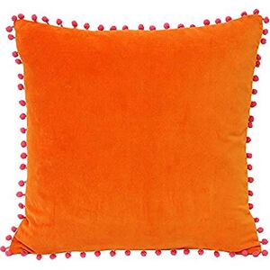 Paoletti Riva Polyester Filled Cushion Faux Velvet Fabric-Contrasting Fuchsia Pink Pompom Edges-Hidden Zip Closure-100% Soft (18" x 18" inches), Cotton, Orange, 45 x 45cm Paoletti Riva Polyester Filled Cushion Faux Velvet Fabric-Contrasting Fuchsia Pink Pompom Edges-Hidden Zip Closure-100% Soft (18" x 18" inches), Cotton, Orange, 45 x 45cm