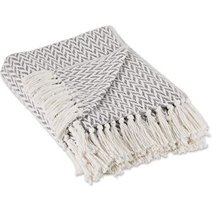DII Modern Zig Zag Throw Blanket Woven Cotton, Hand-Knotted 2.5" Fringe, 50x60, Gray DII Modern Zig Zag Throw Blanket Woven Cotton, Hand-Knotted 2.5" Fringe, 50x60, Gray