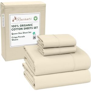 Ruvanti 100% Organic Cotton Sheets Queen Size Set, 4 Pieces, Soft & Breathable Percale Weave Bedding, Deep Pocket 16" Hotel Standard, Crisp Cool Feeling, Durable, Dyed Sheet, Cloud Cream Ruvanti 100% Organic Cotton Sheets Queen Size Set, 4 Pieces, Soft & Breathable Percale Weave Bedding, Deep Pocket 16" Hotel Standard, Crisp Cool Feeling, Durable, Dyed Sheet, Cloud Cream