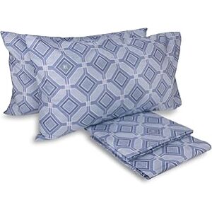 hermet Laura Biagiotti Cotton Double Bed Sheet Set, 100% Cotton, Top Sheet, Fitted Sheet, Pair of Pillowcases, Geometric Alcamar Avio Pattern hermet Laura Biagiotti Cotton Double Bed Sheet Set, 100% Cotton, Top Sheet, Fitted Sheet, Pair of Pillowcases, Geometric Alcamar Avio Pattern