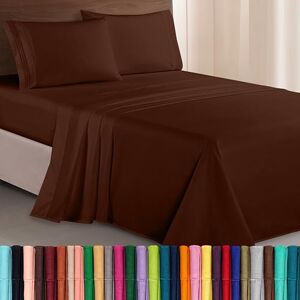 Elegant Comfort Luxurious 1500 Premium Hotel Quality Microfiber Three Line Embroidered Softest 4-Piece Bed Sheet Set, Wrinkle and Fade Resistant, California King, Chocolate Brown Elegant Comfort Luxurious 1500 Premium Hotel Quality Microfiber Three Line Embroidered Softest 4-Piece Bed Sheet Set, Wrinkle and Fade Resistant, California King, Chocolate Brown