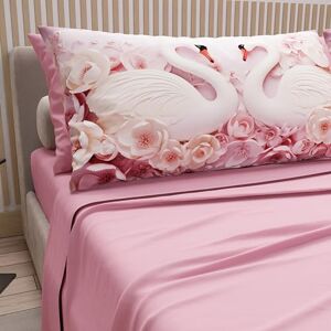 PETTI Artigiani Italiani Cotton Sheets with Pillowcases in Digital Print, Single Bed Sheet, Single Bed Set, Pink Swans, 100% Made in Italy PETTI Artigiani Italiani Cotton Sheets with Pillowcases in Digital Print, Single Bed Sheet, Single Bed Set, Pink Swans, 100% Made in Italy