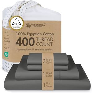 Threadmill Home Linen Certified 100% Egyptian Cotton 400 Thread Count,Queen Sheets, 4 Piece Sateen Weave Dark Grey Bed Set, Smooth ELS Combed Cotton, Solid Bedsheets with Elasticized Deep Pocket Threadmill Home Linen Certified 100% Egyptian Cotton 400 Thread Count,Queen Sheets, 4 Piece Sateen Weave Dark Grey Bed Set, Smooth ELS Combed Cotton, Solid Bedsheets with Elasticized Deep Pocket