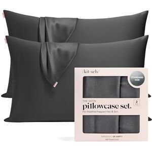 Kitsch 100% Satin Pillowcase with Zipper, Softer Than Silk Pillowcase for Hair & Skin, Cooling Pillow case, Satin Pillow Case Cover (Standard/Queen (2 Pack), Charcoal) Kitsch 100% Satin Pillowcase with Zipper, Softer Than Silk Pillowcase for Hair & Skin, Cooling Pillow case, Satin Pillow Case Cover (Standard/Queen (2 Pack), Charcoal)