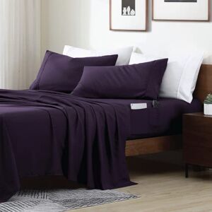 Swift Home Smart Sheets, Ultra Soft Brushed Microfiber 4-Piece Sheet Set, Fitted Bed Sheet with Side Storage Pockets – Eggplant, Queen Swift Home Smart Sheets, Ultra Soft Brushed Microfiber 4-Piece Sheet Set, Fitted Bed Sheet with Side Storage Pockets – Eggplant, Queen
