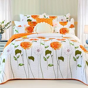 EVENHUG Reversible Stitched Quilt Queen Orange Dahlia Bedspread Set Soft Cotton Bed Cover Lightweight Coverlet Double Patterns White Quilted Bedding Set All Seasons 1 Quilt with 2 Pillow Sham(Sunflower,Queen) EVENHUG Reversible Stitched Quilt Queen Orange Dahlia Bedspread Set Soft Cotton Bed Cover Lightweight Coverlet Double Patterns White Quilted Bedding Set All Seasons 1 Quilt with 2 Pillow Sham(Sunflower,Queen)