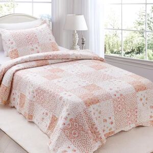 KASENTEX Twin Quilt Set - Pink Floral Patchwork - Bedspread KASENTEX Twin Quilt Set - Pink Floral Patchwork - Bedspread