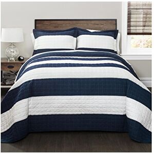 Lush Decor Quilt Striped Pattern 2 Piece Bedding Set, Polyester Cotton Blend, Navy & White, Twin Lush Decor Quilt Striped Pattern 2 Piece Bedding Set, Polyester Cotton Blend, Navy & White, Twin