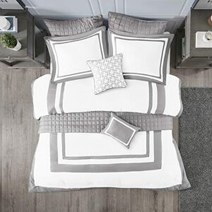 Madison Park All Season Down Alternative Bedding, Matching Shams, Decorative Pillows, Microfiber, Heritage, Color Block Grey, King/Cal King(104"x92") Madison Park All Season Down Alternative Bedding, Matching Shams, Decorative Pillows, Microfiber, Heritage, Color Block Grey, King/Cal King(104"x92")