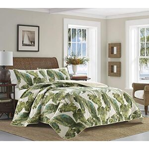 Tommy Bahama Reversible Cotton Bedding with Matching Shams, Soft All Season Bedspread, Coastal Home Decor, 100%, Green/White, Queen Tommy Bahama Reversible Cotton Bedding with Matching Shams, Soft All Season Bedspread, Coastal Home Decor, 100%, Green/White, Queen