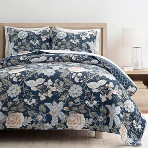 Lush Decor Sydney Reversible Cotton Quilt Navy/Multi 3 Piece Set Full/Queen Soft Lightweight Printed Floral Bedding Set for All Season Lush Decor Sydney Reversible Cotton Quilt Navy/Multi 3 Piece Set Full/Queen Soft Lightweight Printed Floral Bedding Set for All Season