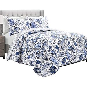 Lush Decor Cynthia Jacobean Quilt 3 Piece Reversible Bedding Set, King, Blue Lush Decor Cynthia Jacobean Quilt 3 Piece Reversible Bedding Set, King, Blue
