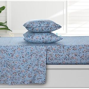 AZORES HOME Azores 300 Thread Count Organic Cotton Deep Pocket Bed Sheet Set, Fits up to 19 Inch Mattress Queen, Carolina/Blue AZORES HOME Azores 300 Thread Count Organic Cotton Deep Pocket Bed Sheet Set, Fits up to 19 Inch Mattress Queen, Carolina/Blue