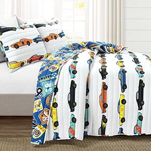 Lush Decor Race Cars Reversible 3 Piece Quilt Set, Polyester, White, Full/Queen Lush Decor Race Cars Reversible 3 Piece Quilt Set, Polyester, White, Full/Queen