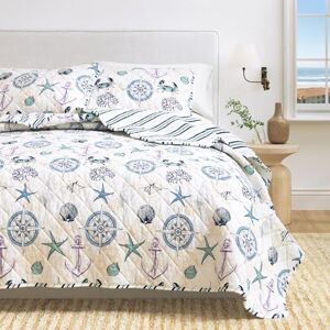 Great Bay Home Azure Coastal Collection - Bed Linen Set - 3 Pieces - Reversible Beach Theme - Full/Queen Great Bay Home Azure Coastal Collection - Bed Linen Set - 3 Pieces - Reversible Beach Theme - Full/Queen