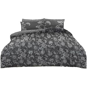 Super Dreamer Floral Fitted Sheet & Double Duvet Cover With Pillowcases, Polycotton Fabric Complete Bed Set, 4Pcs Printed Quilt Cover, Grey Super Dreamer Floral Fitted Sheet & Double Duvet Cover With Pillowcases, Polycotton Fabric Complete Bed Set, 4Pcs Printed Quilt Cover, Grey