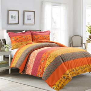 Lush Decor Royal Empire Reversible 3 Piece Cotton Duvet Cover Set, Full/Queen, Tangerine Lush Decor Royal Empire Reversible 3 Piece Cotton Duvet Cover Set, Full/Queen, Tangerine