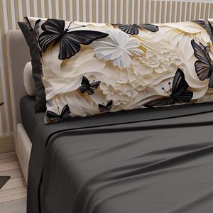 PETTI Artigiani Italiani Cotton Sheets with Pillowcases in Digital Print, French Queen, Complete Top and Bottom Sheet with Corners, Mariposa 05 Dark Grey, 100% Made in Italy PETTI Artigiani Italiani Cotton Sheets with Pillowcases in Digital Print, French Queen, Complete Top and Bottom Sheet with Corners, Mariposa 05 Dark Grey, 100% Made in Italy
