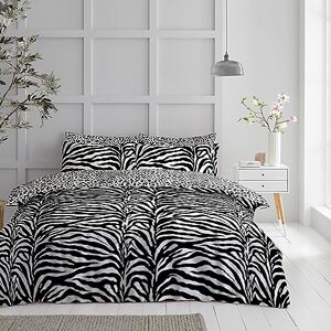 GC GAVENO CAVAILIA Easy Care Reversible Bedding Set, Zebra Skin Double Duvet Set, Animal Quilt Covers With Pillowcase, White/Black GC GAVENO CAVAILIA Easy Care Reversible Bedding Set, Zebra Skin Double Duvet Set, Animal Quilt Covers With Pillowcase, White/Black