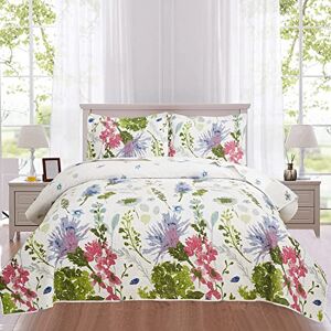 Ycosy Floral Bedspread Set Reversible Countryside Coverlets Lightweight Blue Purple Cornflowers Quilt Green Leaves Bed Covers for All Season -1 Quilt +2 Pillow Shams King Size (96"x108") Ycosy Floral Bedspread Set Reversible Countryside Coverlets Lightweight Blue Purple Cornflowers Quilt Green Leaves Bed Covers for All Season -1 Quilt +2 Pillow Shams King Size (96"x108")