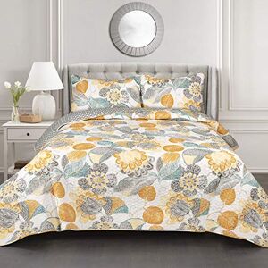 Lush Decor Yellow & Gray Layla Quilt Floral Leaf Print 3 Piece Reversible Bedding Set King Lush Decor Yellow & Gray Layla Quilt Floral Leaf Print 3 Piece Reversible Bedding Set King