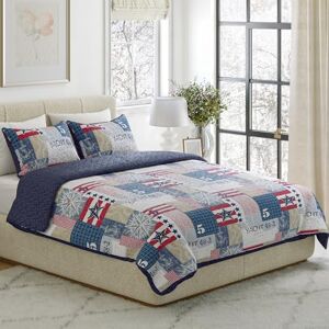 Lavish Home 3-Piece Quilt Set – Nautical Americana Patchwork Print All-Season Soft Microfiber Bedspread with Shams-Bedding by LHC (King), Polyester, Multicolor Lavish Home 3-Piece Quilt Set – Nautical Americana Patchwork Print All-Season Soft Microfiber Bedspread with Shams-Bedding by LHC (King), Polyester, Multicolor
