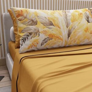 PETTI Artigiani Italiani Cotton Sheets with Pillowcases in Digital Print, Double Sheet, Yellow Palm Print Bedding Set, 100% Made in Italy PETTI Artigiani Italiani Cotton Sheets with Pillowcases in Digital Print, Double Sheet, Yellow Palm Print Bedding Set, 100% Made in Italy
