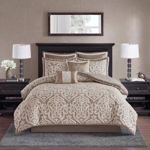 Madison Park All Season Down Alternative Bedding, Matching Shams, Bedskirt, Decorative Pillows, Jacquard, Tan/Ivory, Queen Madison Park All Season Down Alternative Bedding, Matching Shams, Bedskirt, Decorative Pillows, Jacquard, Tan/Ivory, Queen