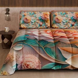 PETTI Artigiani Italiani Winter Quilt, Winter Duvet, Double Sided Quilt, Solid Colour and Digital Floral Print 05 11, 100% Microfibre, Made in Italy PETTI Artigiani Italiani Winter Quilt, Winter Duvet, Double Sided Quilt, Solid Colour and Digital Floral Print 05 11, 100% Microfibre, Made in Italy