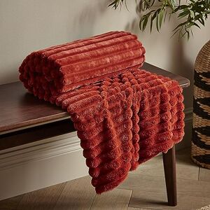 Catherine Lansfield Cosy Ribbed Faux Fur 130x170cm Blanket Throw Burnt Orange Catherine Lansfield Cosy Ribbed Faux Fur 130x170cm Blanket Throw Burnt Orange
