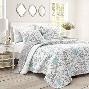 Lush Decor Aprile Reversible 3 Piece Quilt Set, Polyester, Blue & Gray, Full/Queen Lush Decor Aprile Reversible 3 Piece Quilt Set, Polyester, Blue & Gray, Full/Queen
