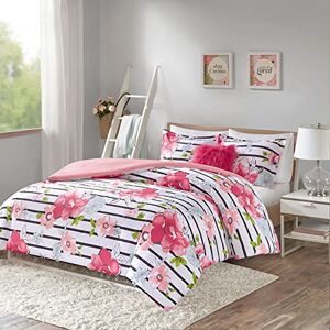Comfort Spaces Comforter Set Printed Striped Floral Design with Faux Long Fur Decorative Pillow Bedding, Fabric, Pink, Twin/Twin XL Comfort Spaces Comforter Set Printed Striped Floral Design with Faux Long Fur Decorative Pillow Bedding, Fabric, Pink, Twin/Twin XL