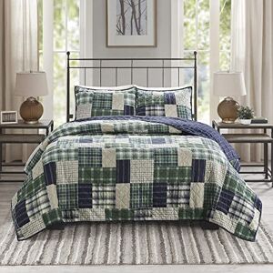 Madison Park Reversible Quilt Cabin Lifestyle Plaid Design All Season, Breathable Coverlet Bedspread Bedding Set, Matching Shams, Full/Queen(90"x90"), Green/Navy 3 Piece Madison Park Reversible Quilt Cabin Lifestyle Plaid Design All Season, Breathable Coverlet Bedspread Bedding Set, Matching Shams, Full/Queen(90"x90"), Green/Navy 3 Piece