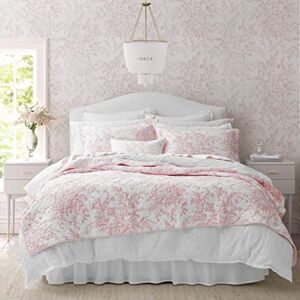 Laura Ashley Reversible Cotton Bedding with Matching Shams, Lightweight Home Decor for All Seasons, Bedford Pink, King Laura Ashley Reversible Cotton Bedding with Matching Shams, Lightweight Home Decor for All Seasons, Bedford Pink, King