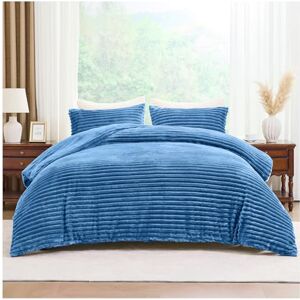 GC GAVENO CAVAILIA Ribbed Fleece Duvet Set With Pillow Cases Thermal Warm Cozy Winter Bedding Double Duvet Cover Set 200x200 Cm Hypoallergenic, Washable Polyester Quilt Cover Bed Sets, Denim Blue GC GAVENO CAVAILIA Ribbed Fleece Duvet Set With Pillow Cases Thermal Warm Cozy Winter Bedding Double Duvet Cover Set 200x200 Cm Hypoallergenic, Washable Polyester Quilt Cover Bed Sets, Denim Blue