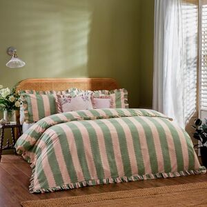furn. Wylder Birdie Stripe Duvet Cover Set – Reversible Ruffled Cotton Rich Striped Bedding (Pink/Green Super King) furn. Wylder Birdie Stripe Duvet Cover Set – Reversible Ruffled Cotton Rich Striped Bedding (Pink/Green Super King)