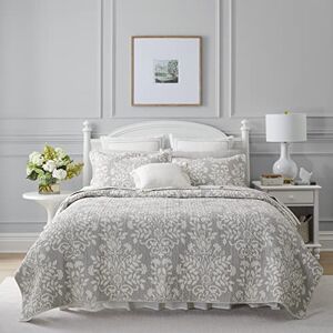 Laura Ashley Rowland Collection 100% Cotton, Reversible, All Season Bedding with Matching Sham, Pre-Washed for Added Comfort, Twin, Gray Laura Ashley Rowland Collection 100% Cotton, Reversible, All Season Bedding with Matching Sham, Pre-Washed for Added Comfort, Twin, Gray
