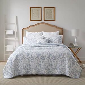 Laura Ashley Cotton Reversible Bedding with Matching Shams, Floral Home Decor for All Seasons, Amberley Blue, King Laura Ashley Cotton Reversible Bedding with Matching Shams, Floral Home Decor for All Seasons, Amberley Blue, King