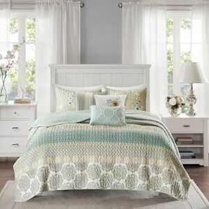 Madison Park All Season Down Alternative Bedding, Matching Shams, Bedskirt, Decorative Pillows, Cotton, Striped Green/Yellow, Full/Queen (90 in x 90 in) Madison Park All Season Down Alternative Bedding, Matching Shams, Bedskirt, Decorative Pillows, Cotton, Striped Green/Yellow, Full/Queen (90 in x 90 in)