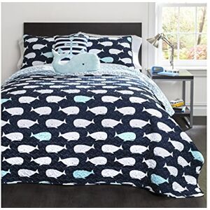 Lush Decor Kids Reversible 4 Piece Quilt Bedding Set with Sham and Decorative Throw Pillows, Polyester, Navy, Twin Lush Decor Kids Reversible 4 Piece Quilt Bedding Set with Sham and Decorative Throw Pillows, Polyester, Navy, Twin