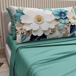 PETTI Artigiani Italiani Cotton Sheets with Pillowcases in Digital Print, Double Bedsheets, Complete Bed Set, Floral 19 Teal, 100% Made in Italy PETTI Artigiani Italiani Cotton Sheets with Pillowcases in Digital Print, Double Bedsheets, Complete Bed Set, Floral 19 Teal, 100% Made in Italy