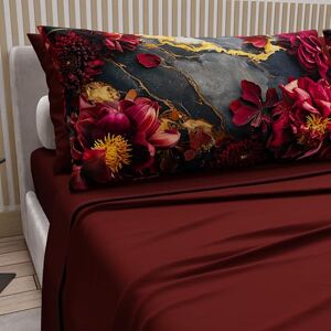 PETTI Artigiani Italiani Cotton Sheets with Pillowcases in Digital Print, Double Bed Linen, Full Bed Set, Floral 16 Bordeaux, 100% Made in Italy PETTI Artigiani Italiani Cotton Sheets with Pillowcases in Digital Print, Double Bed Linen, Full Bed Set, Floral 16 Bordeaux, 100% Made in Italy