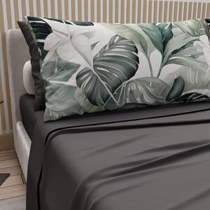 PETTI Artigiani Italiani Double Bed Sheets Cotton with Pillowcases in Digital Print, Double Bed Sheet, Floral Pattern 4 Dark Grey, 100% Made in Italy PETTI Artigiani Italiani Double Bed Sheets Cotton with Pillowcases in Digital Print, Double Bed Sheet, Floral Pattern 4 Dark Grey, 100% Made in Italy