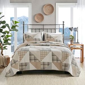 Woolrich John Rich & Bros. WOOLRICH Olsen Reversible Quilt Set Cottage Styling Reversed to Solid Color, All Season Lightweight Coverlet, Cozy Bedding Layer, Matching Shams, Oversized Full/Queen, Geometric Plaid Tan 3 Piece Woolrich John Rich & Bros. WOOLRICH Olsen Reversible Quilt Set Cottage Styling Reversed to Solid Color, All Season Lightweight Coverlet, Cozy Bedding Layer, Matching Shams, Oversized Full/Queen, Geometric Plaid Tan 3 Piece
