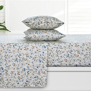 AZORES HOME Azores 300 Thread Count Organic Cotton Deep Pocket Bed Sheet Set, Fits up to 19 Inch Mattress Full, Carolina/Cream AZORES HOME Azores 300 Thread Count Organic Cotton Deep Pocket Bed Sheet Set, Fits up to 19 Inch Mattress Full, Carolina/Cream