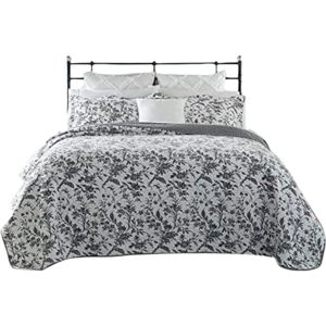 Laura Ashley Cotton Reversible Bedding with Matching Shams, Floral Home Decor for All Seasons, Amberley Black/White, Twin Quilt Laura Ashley Cotton Reversible Bedding with Matching Shams, Floral Home Decor for All Seasons, Amberley Black/White, Twin Quilt