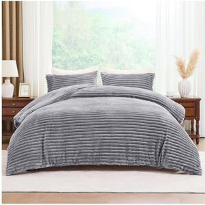 GC GAVENO CAVAILIA Ribbed Fleece Bedding Sets King Size 220x230 Cm Super Soft Polyester King Size Duvet Cover Sets With Pillow Cases Thermal Warm Cozy Fluffy Winter Quilt Cover Bed Set, Grey GC GAVENO CAVAILIA Ribbed Fleece Bedding Sets King Size 220x230 Cm Super Soft Polyester King Size Duvet Cover Sets With Pillow Cases Thermal Warm Cozy Fluffy Winter Quilt Cover Bed Set, Grey