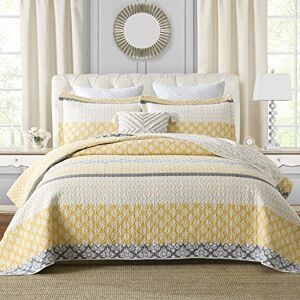 SahSahCasa Quilt Queen Size, Set, 100% Cotton Floral Quilt, Bedding Set Bedspreads, Patchwork Reversible Lightweight Comforter Bed Spread for All Season, Yellow/Gray, 3 Pieces SahSahCasa Quilt Queen Size, Set, 100% Cotton Floral Quilt, Bedding Set Bedspreads, Patchwork Reversible Lightweight Comforter Bed Spread for All Season, Yellow/Gray, 3 Pieces