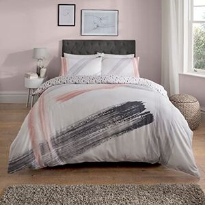 Sleepdown Abstract Brush Strokes White Blush Pink Charcoal Grey Reversible Duvet Cover Quilt and Pillow Case Bedding Set Soft Easy Care-Single (135cm x 200cm), Polycotton Sleepdown Abstract Brush Strokes White Blush Pink Charcoal Grey Reversible Duvet Cover Quilt and Pillow Case Bedding Set Soft Easy Care-Single (135cm x 200cm), Polycotton
