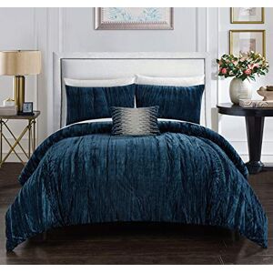 Chic Home Chic at Home Westmont 4 Piece Comforter Set Crinkle Crushed Velvet Bedding-Decorative Pillow Shams Included, Navy, King Chic Home Chic at Home Westmont 4 Piece Comforter Set Crinkle Crushed Velvet Bedding-Decorative Pillow Shams Included, Navy, King
